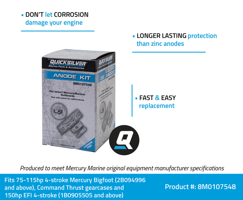 Quicksilver 8M0107548 Aluminum Anode Kit for Select Mercury 75-150hp Outboards