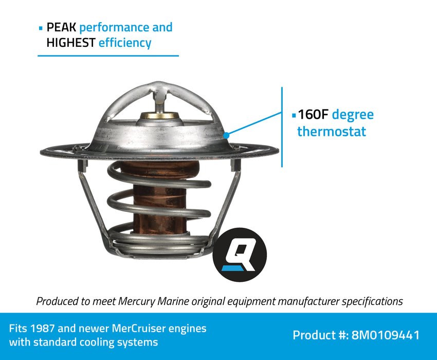 Quicksilver 8M0109441 Replacement 160 Degree F Thermostat for MerCruiser Engines