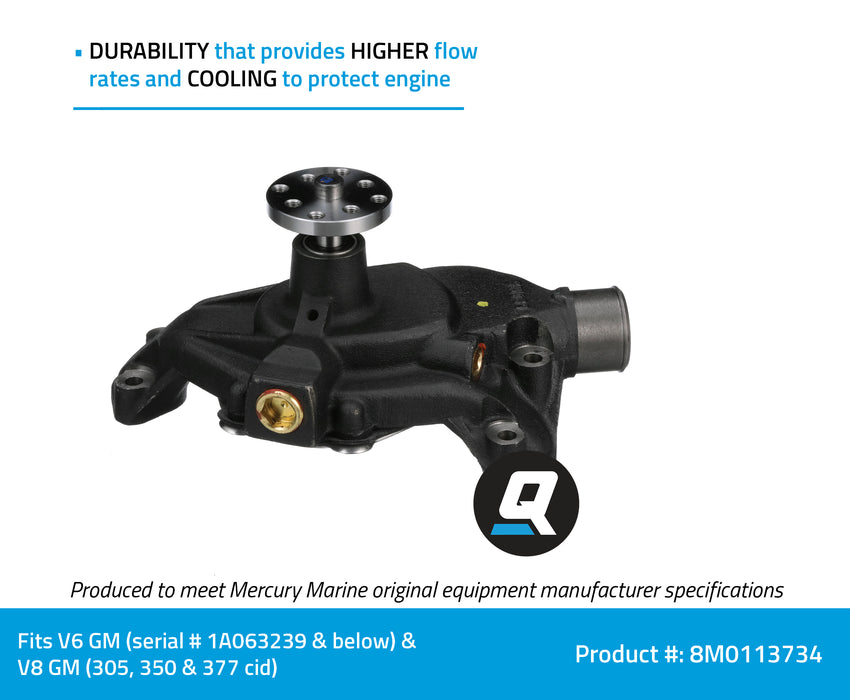 Quicksilver 8M0113734 Water Pump for Mercury V6 and V8 MerCruiser Engines