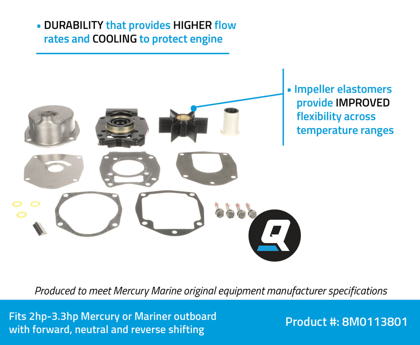 Quicksilver 8M0113801 Water Pump Repair Kit for Select Mercury and Mariner 30-60hp 4-Stroke Outboards