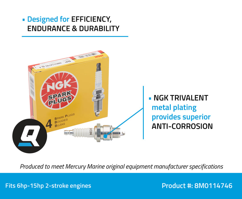 Quicksilver 8M0114746 NGK 6729 Spark Plug-BP8HS-15, Pack of 4