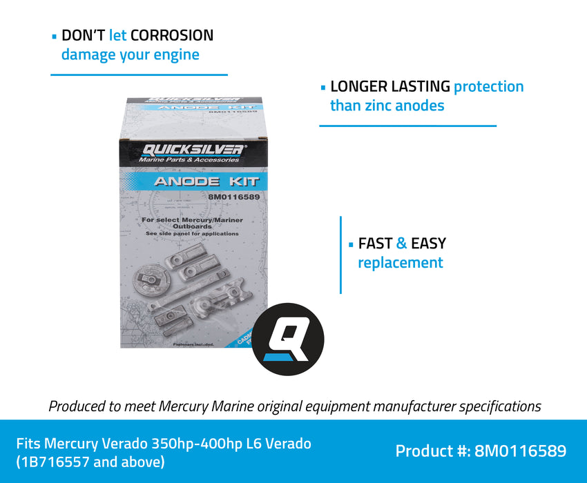 Quicksilver 8M0116589 Transom and Gear Case Aluminum Anode Kit