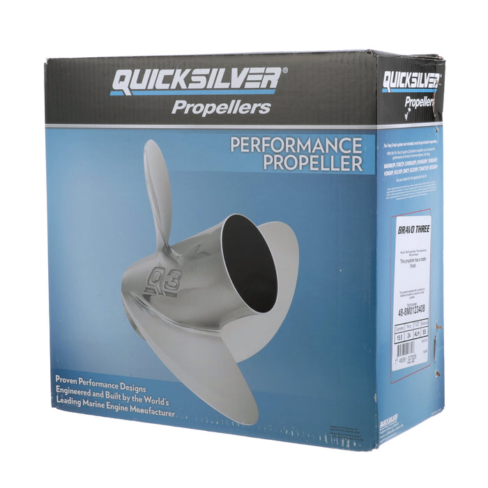 Quicksilver Bravo Three 15.5" Diameter X 24" Pitch, 4-Blade Stainless Steel Propeller, Left Hand Rotation, Matte Finish