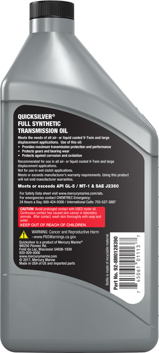 Quicksilver 75W-140 Motorcycle Transmission Oil, 1 Quart