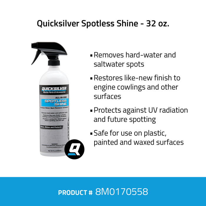 Quicksilver Spotless Shine For Marine Boats and Outboard Engines, RV and Powersports, 32 oz