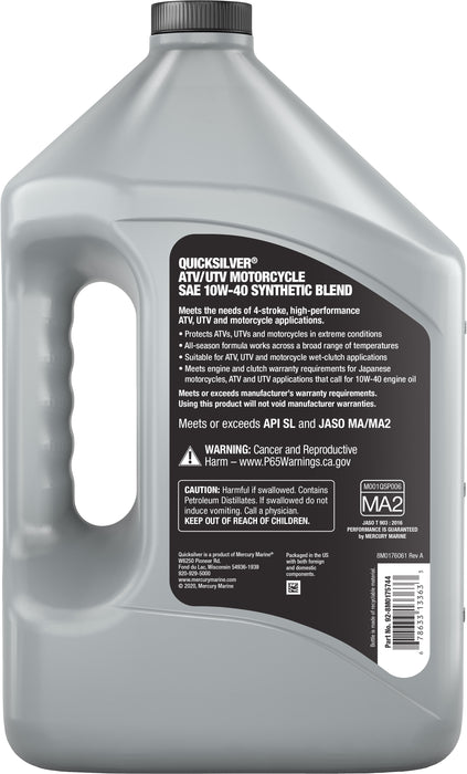 Quicksilver 10W-40 Synthetic Blend ATV/UTV/Motorcycle Oil, 1 Gallon