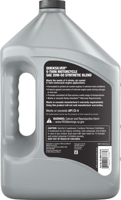 Quicksilver 20W-50 Synthetic Motorcycle Oil, 1 Gallon