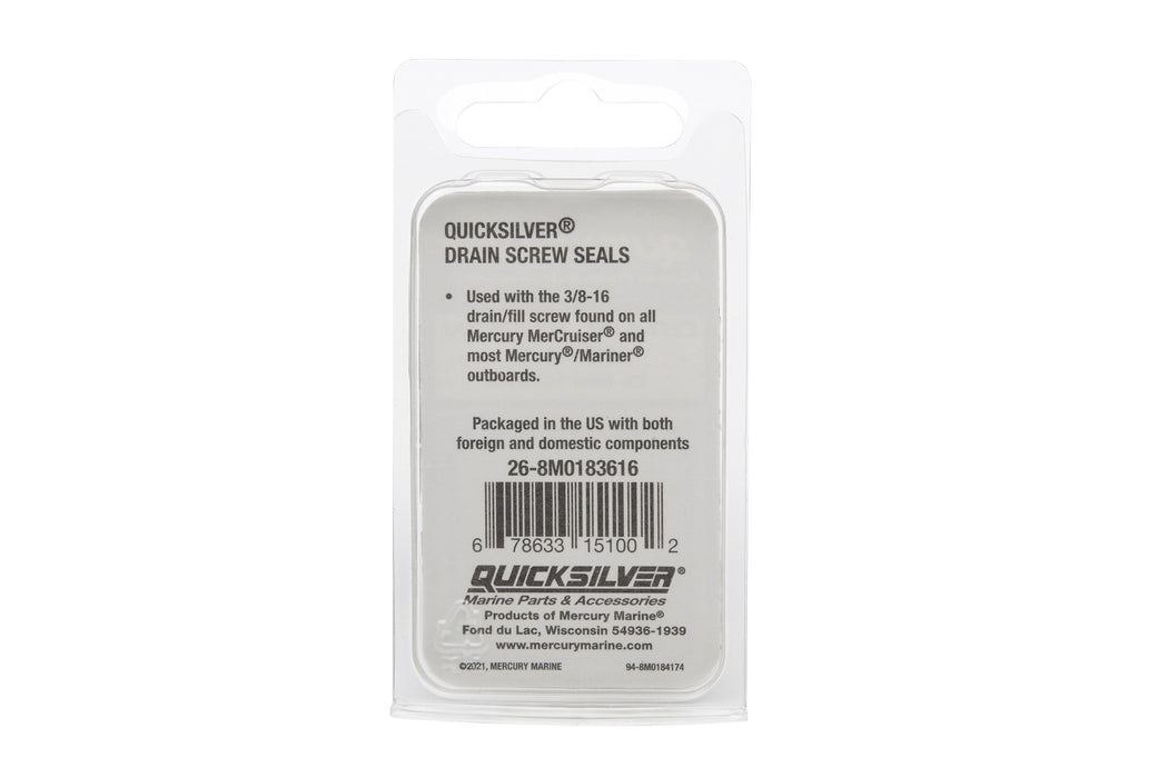 Quicksilver 8M0183616 Drain Screw Seals for Select Mercury Outboards and Sterndrives, Pack of 4