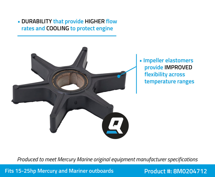 Quicksilver 8M0204712 Water Pump Impeller for Select Mercury and Mariner 15-25hp Outboards