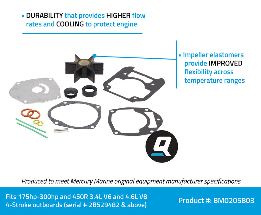 Quicksilver 8M0205803 Water Pump Repair Kit for Select Mercury 4-Stroke Outboards