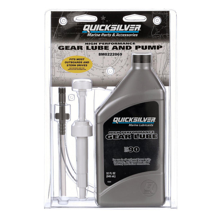 Quicksilver SAE 90 High Performance Gear Lube and Pump Kit for Outboards and Sterndrives, 32 oz