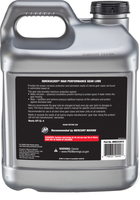 Quicksilver 858065Q01 SAE 90 High Performance Gear Lube, 2.5 Gallon