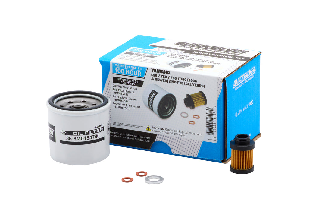 Quicksilver 8M0222221 100 Hour Maintenance Kit for Yamaha F50/T50/F60/T60 and F70 Outboards