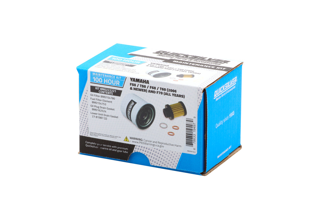 Quicksilver 8M0222221 100 Hour Maintenance Kit for Yamaha F50/T50/F60/T60 and F70 Outboards