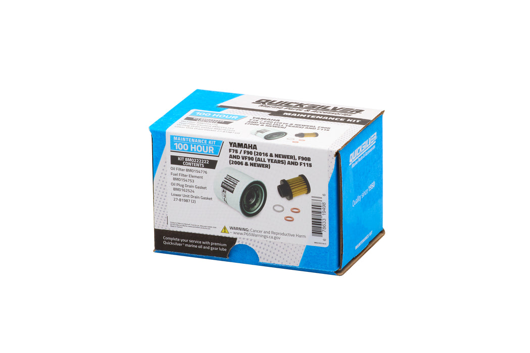 Quicksilver 8M0222222 100 Hour Maintenance Kit for Yamaha F75/F90 for F90B & VF90 and F115 Outboards