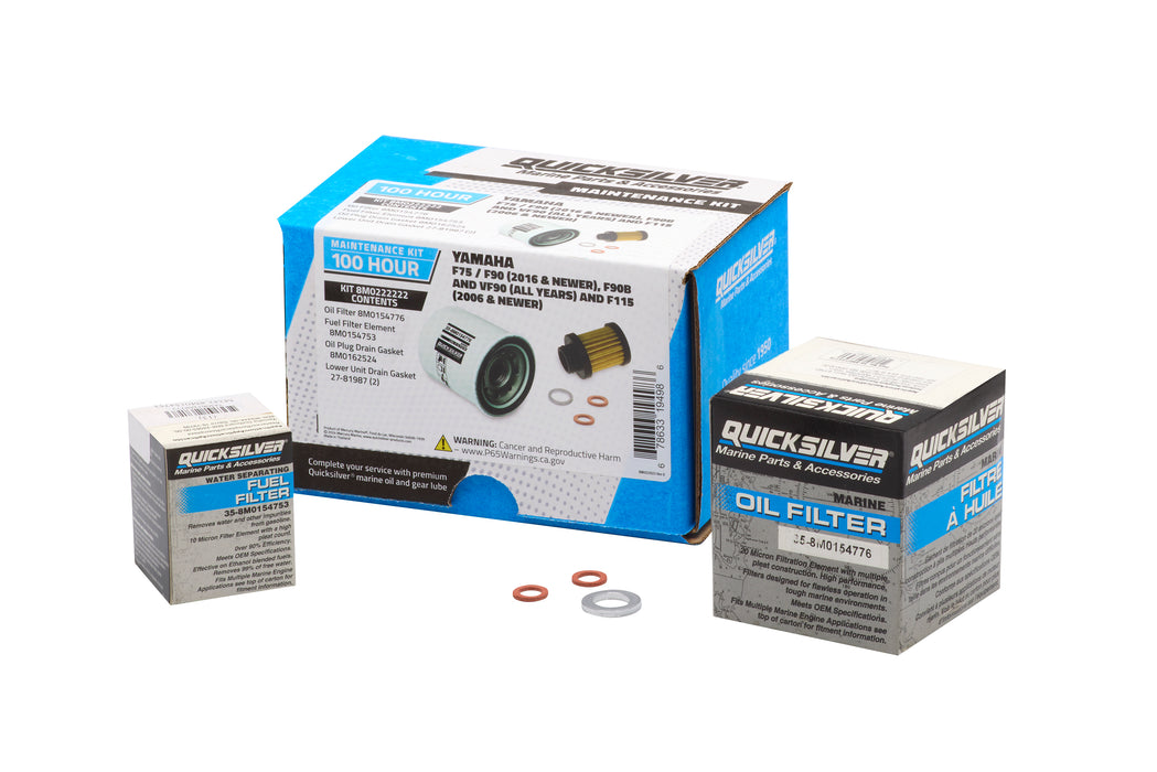 Quicksilver 8M0222222 100 Hour Maintenance Kit for Yamaha F75/F90 for F90B & VF90 and F115 Outboards