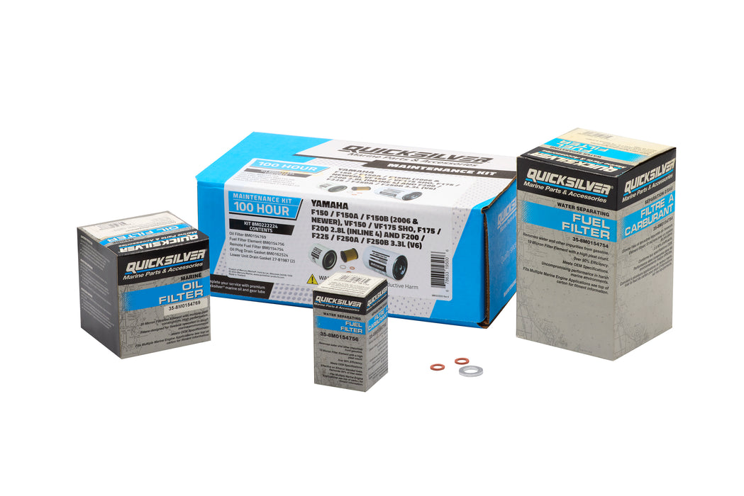 Quicksilver 8M0222224 100 Hour Maintenance Kit for Yamaha Various 150/175/200/225/250 Outboards