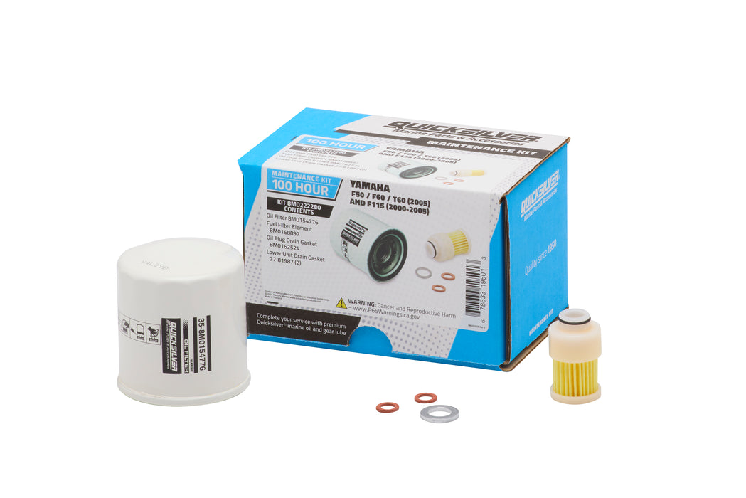 Quicksilver 8M0222280 100 Hour Maintenance Kit for Yamaha F50/F60/T60 and F115 Outboards