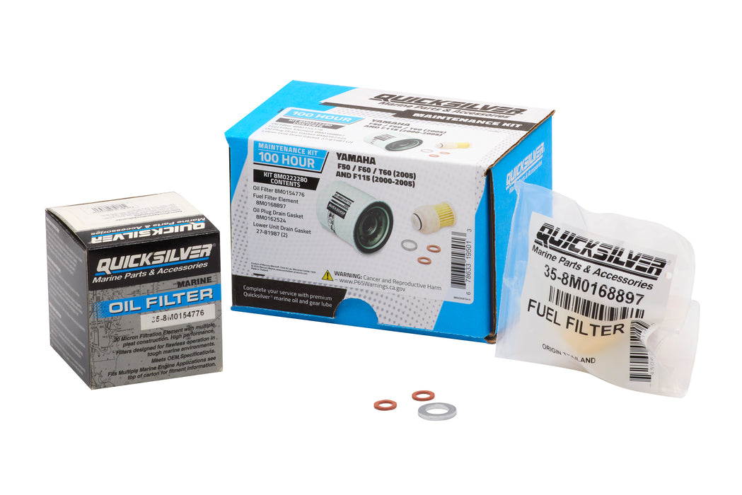 Quicksilver 8M0222280 100 Hour Maintenance Kit for Yamaha F50/F60/T60 and F115 Outboards