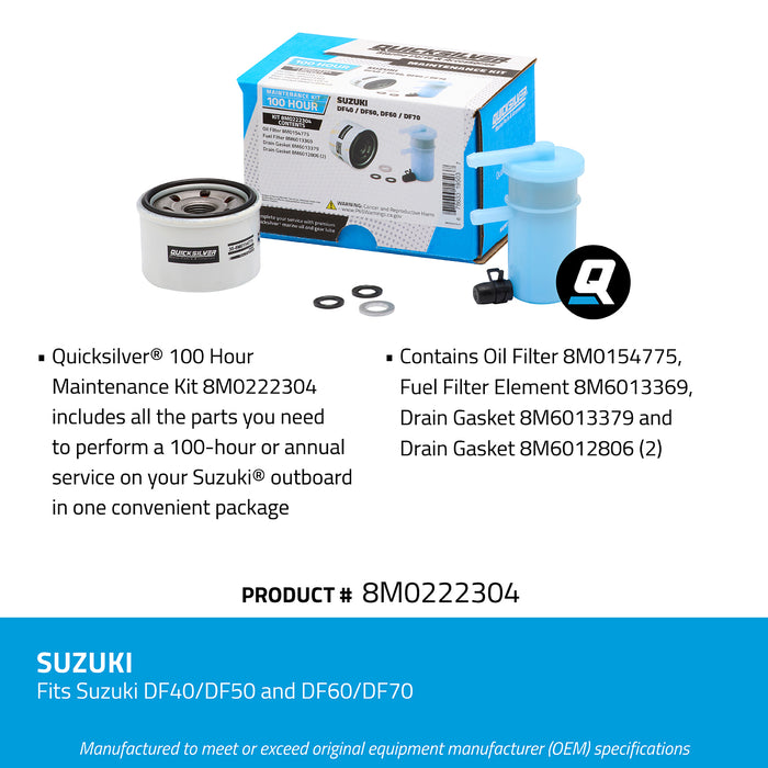 Quicksilver 8M0222304 100 Hour Maintenance Kit for Suzuki DF40/DF50 and DF60/DF70 Outboards