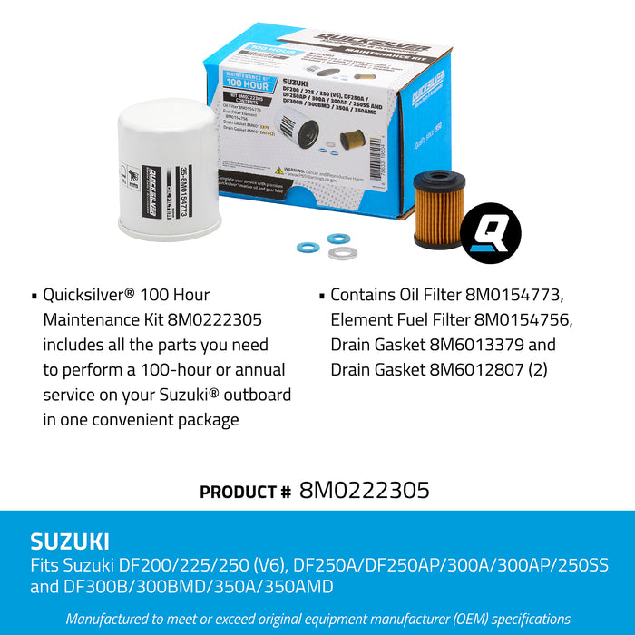 Quicksilver 8M0222305 100 Hour Maintenance Kit for Suzuki Various 200-350 Outboards