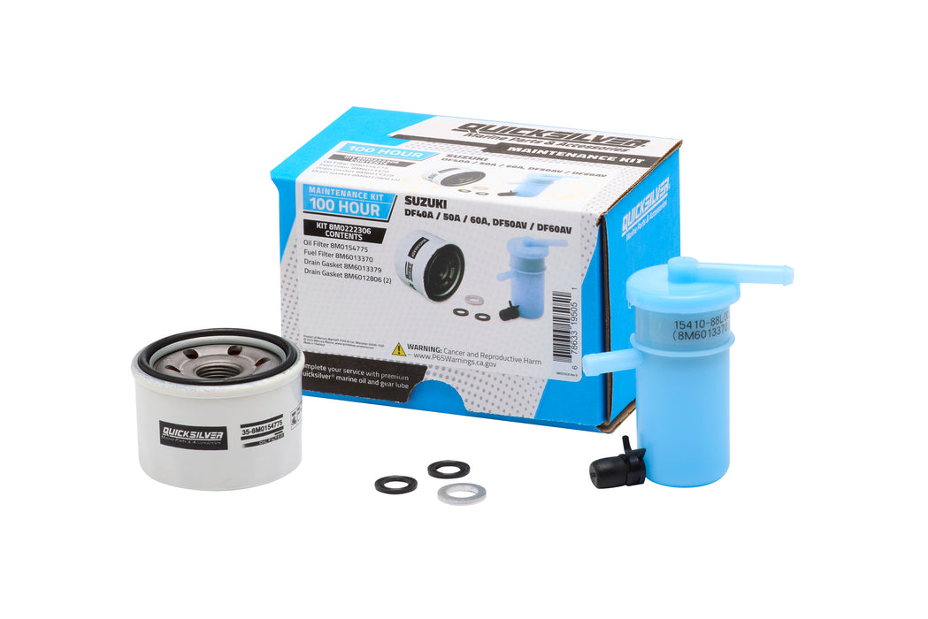 Quicksilver 8M0222306 100 Hour Maintenance Kit for Suzuki DF40A/50A/60A and DF50AV/DF60AV Outboards