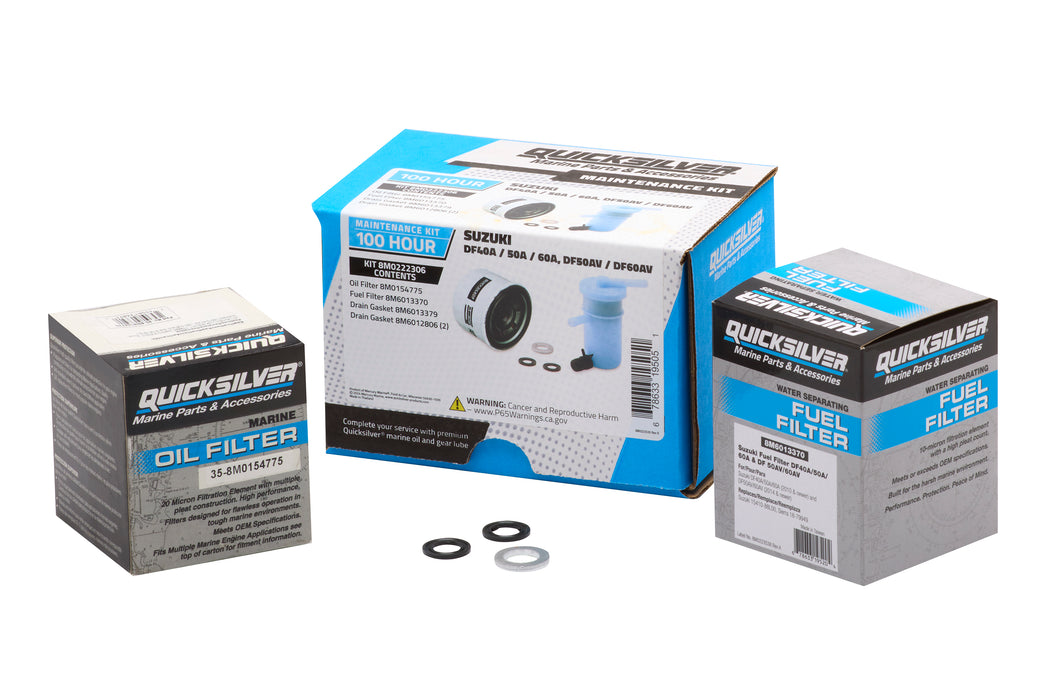 Quicksilver 8M0222306 100 Hour Maintenance Kit for Suzuki DF40A/50A/60A and DF50AV/DF60AV Outboards