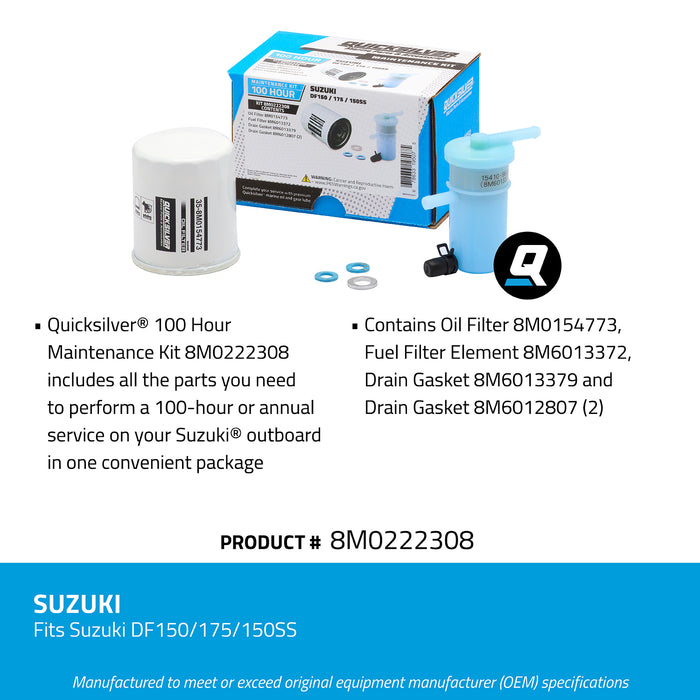 Quicksilver 8M0222308 100 Hour Maintenance Kit for Suzuki DF150/175/150SS Outboards