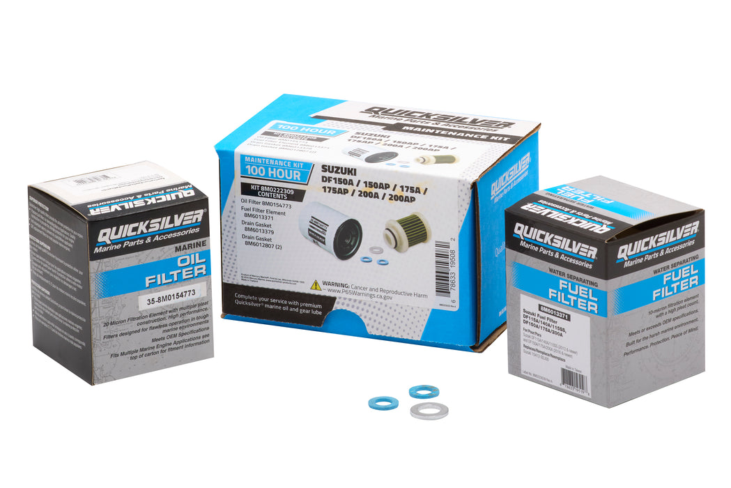 Quicksilver 8M0222309 100 Hour Maintenance Kit for Suzuki DF150A/150AP/175A/175AP/200A/200AP Outboards