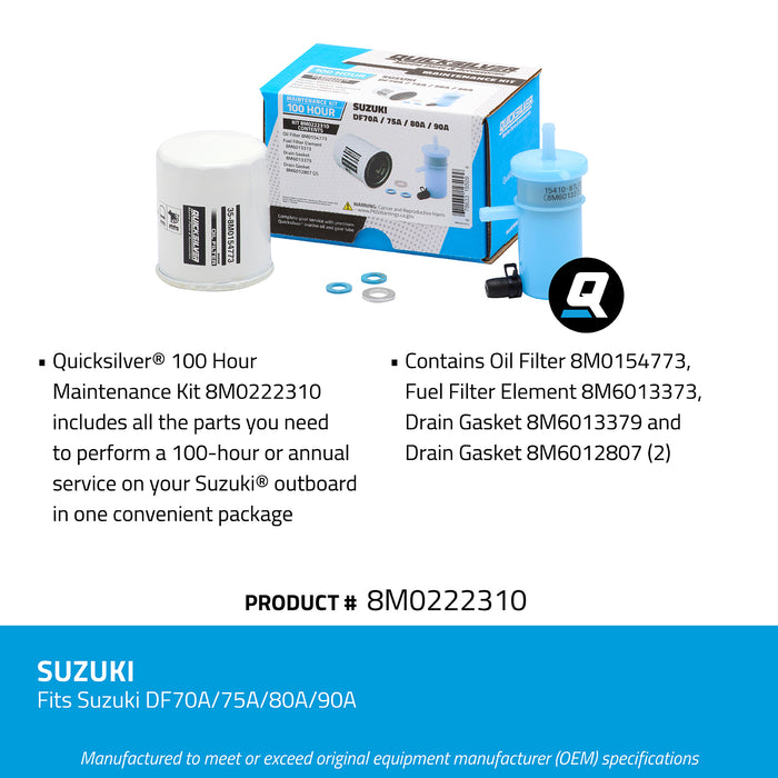 Quicksilver 8M0222310 100 Hour Maintenance Kit for Suzuki DF70A/75A/80A/90A Outboards