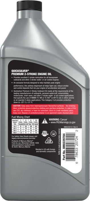 Quicksilver Premium 2-Stroke Engine Oil for Outboards, PWC, Snowmobiles and Motorcycles, 1 Pint