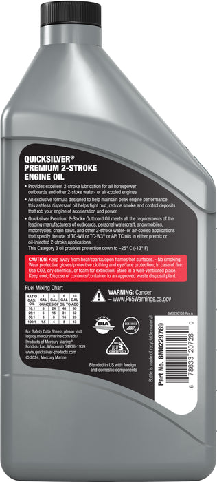 Quicksilver Premium 2-Stroke Engine Oil for Outboards, PWCs, Snowmobiles and Motorcycles, 1 Quart