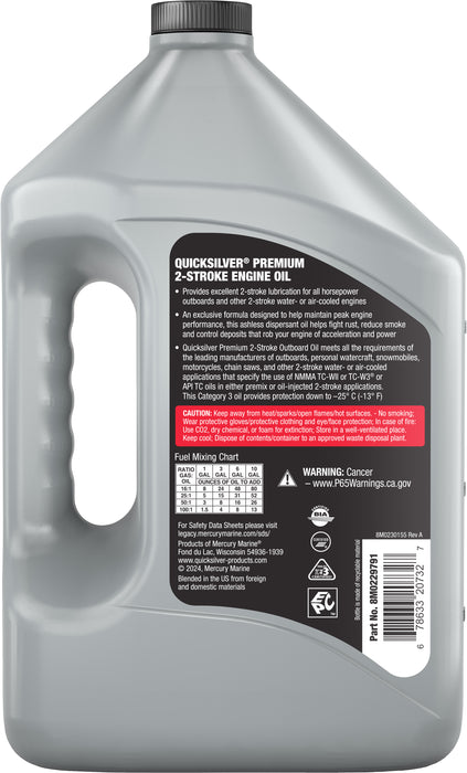 Quicksilver Premium 2-Stroke Engine Oil for Outboards, PWCs, Snowmobiles and Motorcycles, 1 Gallon