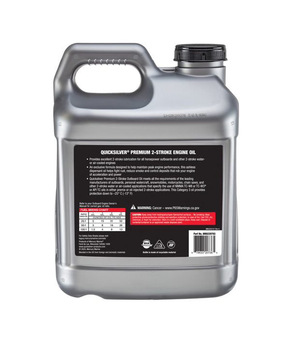 Quicksilver Premium 2-Stroke Engine Oil, Outboards, PWC, Snowmobiles and Motorcycles, 2.5 Gallon
