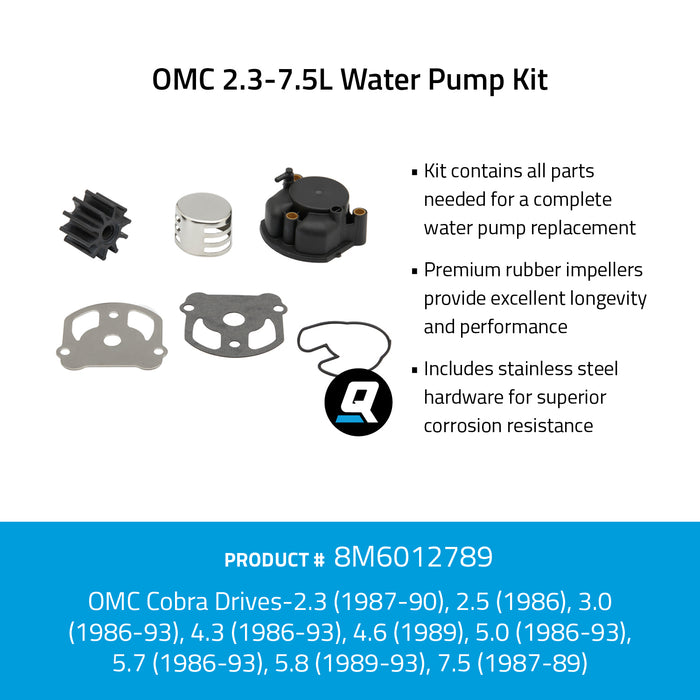 Quicksilver 8M6012789 Water Pump Kit for Select OMC 2.3-7.5L Sterndrives