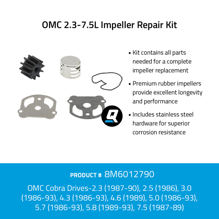 Quicksilver 8M6012790 Impeller Repair Kit for Select OMC 2.3-7.5L Sterndrives