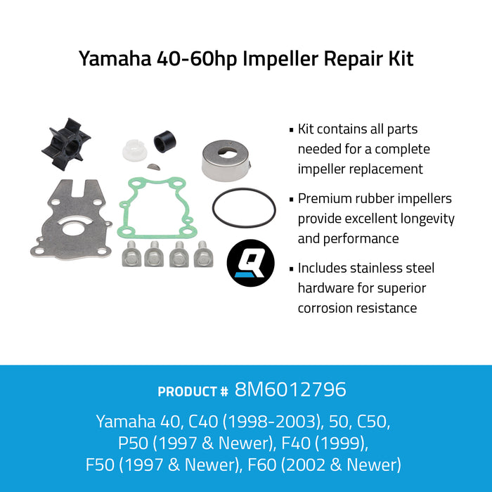 Quicksilver 8M6012796 Impeller Repair Kit for Select Yamaha 40-60hp Outboards