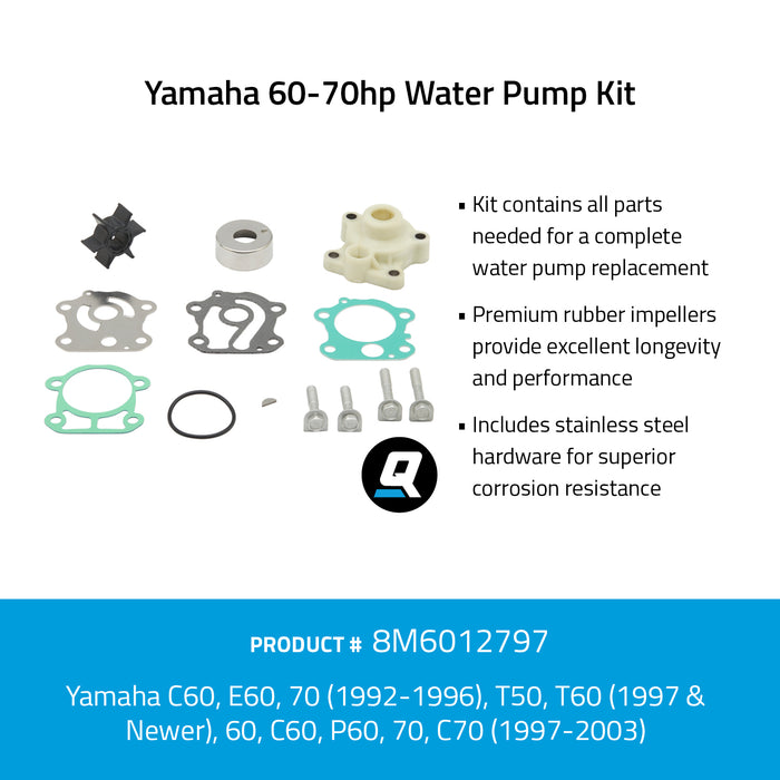 Quicksilver 8M6012797 Water Pump Kit for Select Yamaha 60-70hp Outboards