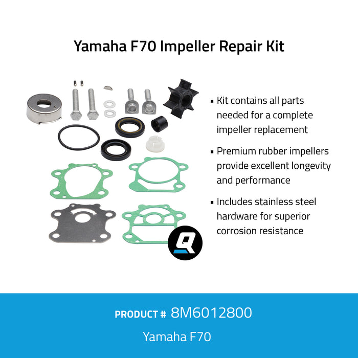 Quicksilver 8M6012800 Impeller Repair Kit for Select Yamaha F70 Outboards