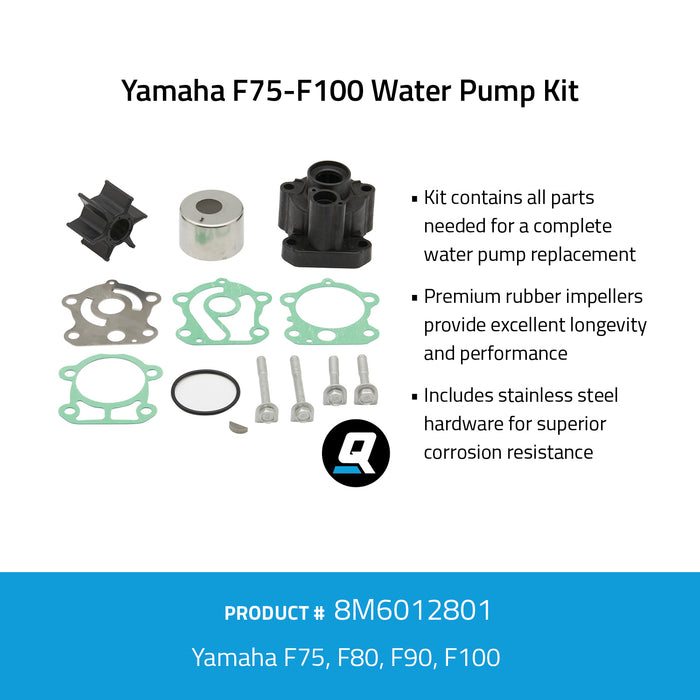 Quicksilver 8M6012801 Water Pump Kit for Select Yamaha F75-F100 Outboards