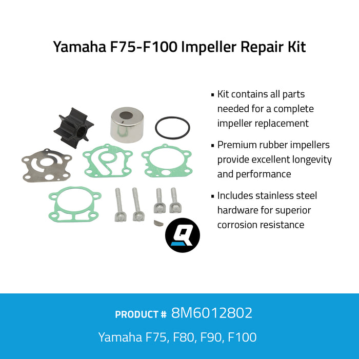 Quicksilver 8M6012802 Impeller Repair Kit for Select Yamaha F75-F100 Outboards
