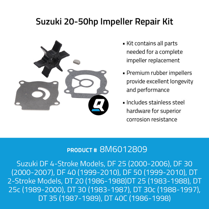 Quicksilver 8M6012809 Impeller Repair Kit for Select Suzuki 20-50hp Outboards