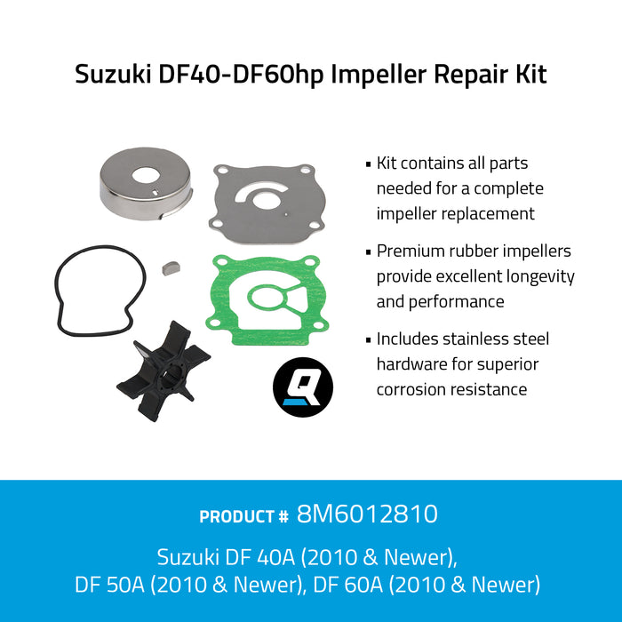 Quicksilver 8M6012810 Impeller Repair Kit for Select Suzuki DF40-DF60hp Outboards