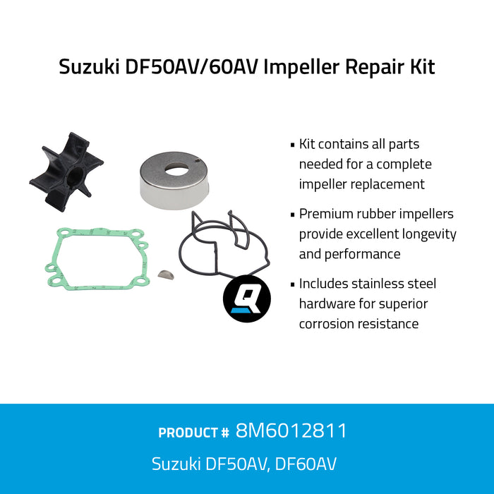 Quicksilver 8M6012811 Impeller Repair Kit for Select Suzuki DF50AV/60AV Outboards