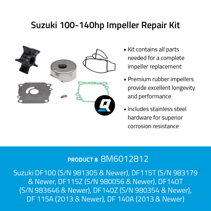 Quicksilver 8M6012812 Impeller Repair Kit for Select Suzuki 100-140hp Outboards