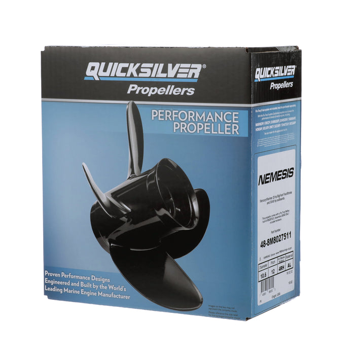 Quicksilver Nemesis 4-Blade Aluminum Propeller, 10.6" Diameter x 12" Pitch, Right Hand Rotation