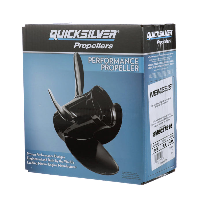 Quicksilver Nemesis 4-Blade Aluminum Propeller, 9.3" Diameter x 9.5" Pitch, Right Hand Rotation