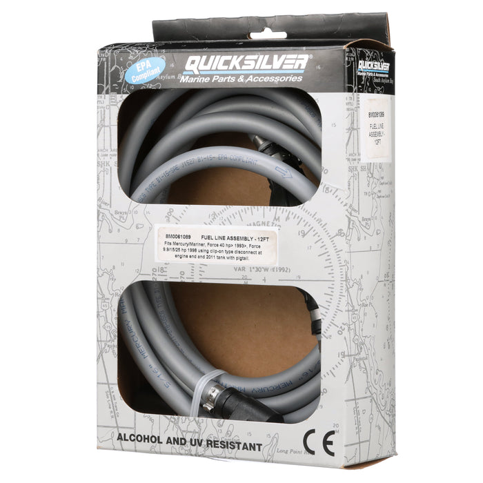 Quicksilver 8M0061089 Fuel Line Assembly, 12 Ft. Long with Primer Bulb & Connections