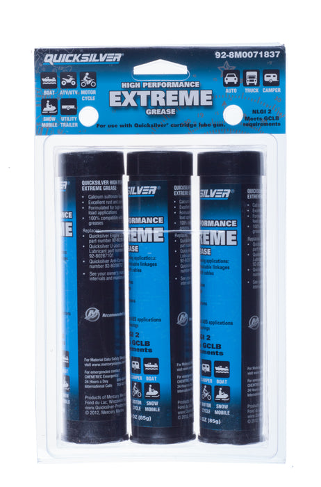 Quicksilver 8M0071837 High Performance Extreme Grease/Lubricant with PTFE, 3 oz Cartridges, Pack of 3