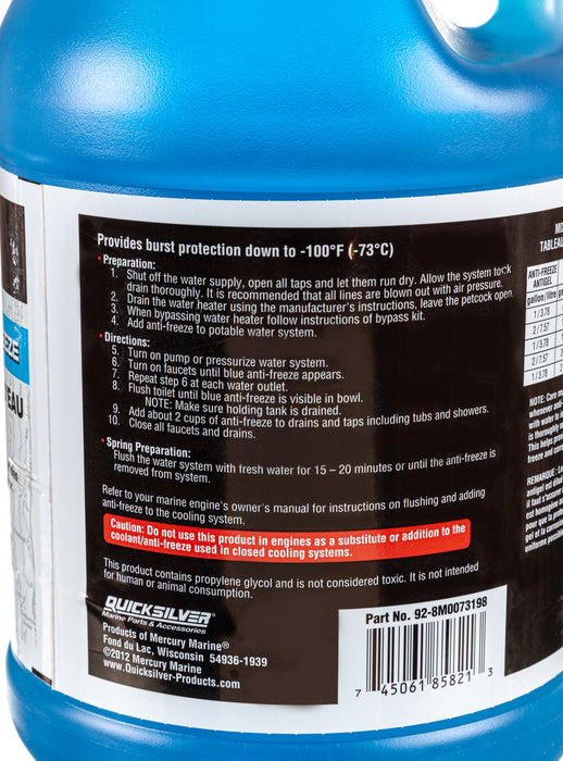 Quicksilver 8M0073198 Water System Anti-Freeze, Burst Protection -100 Degrees F, 1 Gallon